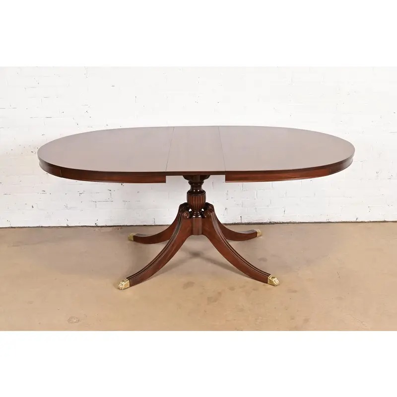 Baker Furniture Style Georgian Carved Mahogany Pedestal Extension Dining Table, Newly Refinished - Image 7