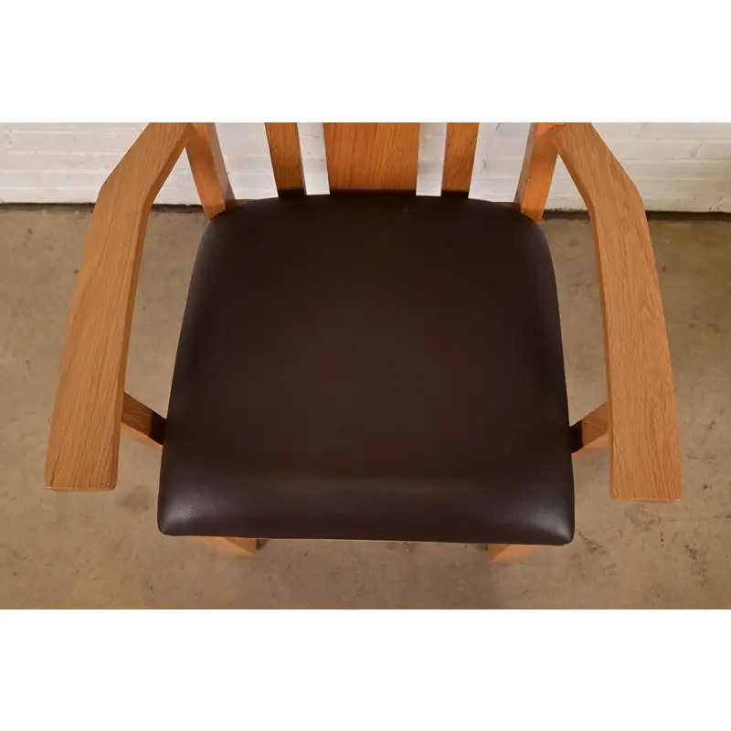 Charles Rennie Mackintosh Style Arts & Crafts Inlaid Oak High Back Armchairs, Pair - Image 7