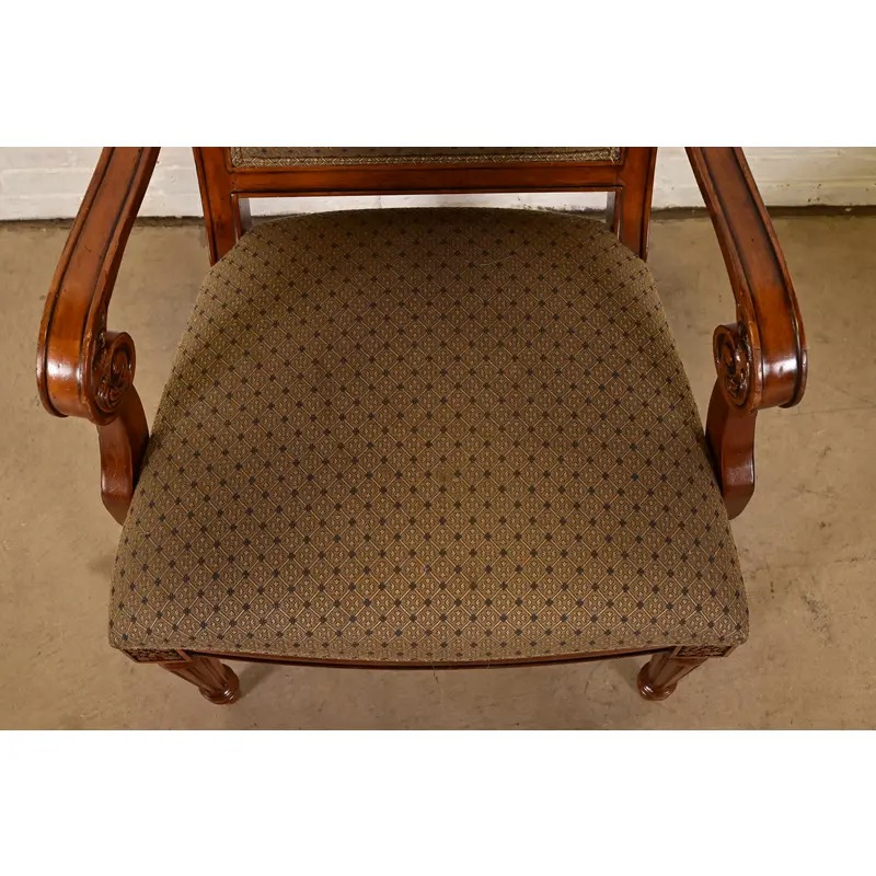 Ethan Allen French Regency Louis XVI Carved Cherry Wood Upholstered Armchairs, Pair - Image 7