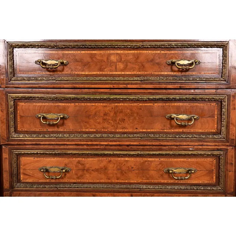 Maison Forest Style Antique French Empire Burl Wood Armoire Dresser or Gentleman's Chest With Mounted Ormolu, Circa 1880s - Image 7