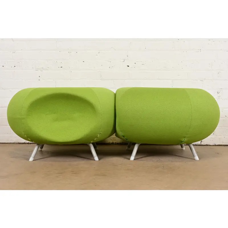Modern Pebble Scalloped Stools or Ottomans by Allermuir, Pair - Image 7