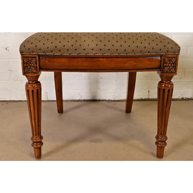 Ethan Allen French Regency Louis XVI Carved Cherry Wood Upholstered Side Chairs or Dining Chairs, Pair - Image 8