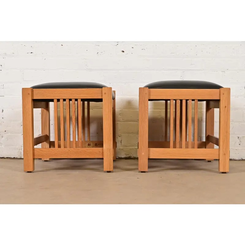 Stickley Mission Oak Arts & Crafts Stools or Ottomans, Pair - Image 8
