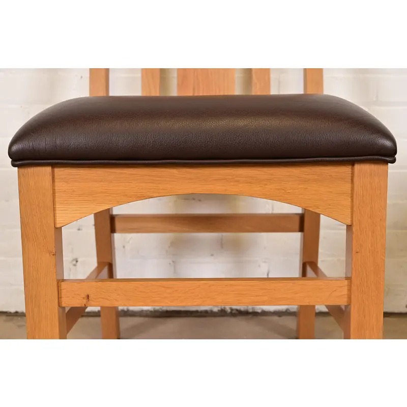 Stickley Style Mission Oak Arts & Crafts High Back Dining Chairs, Set of Four - Image 8