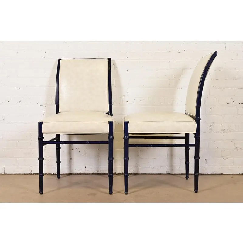 Baker Furniture Style Mid-Century Hollywood Regency Ebonized Faux Bamboo Dining Chairs, Set of Four - Image 9