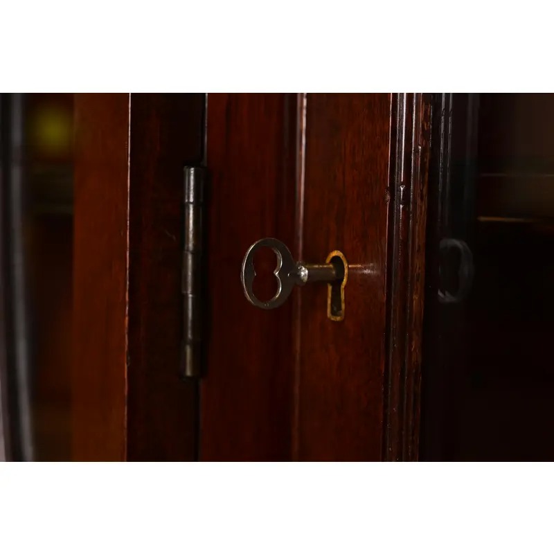 Charak Furniture Georgian Flame Mahogany Breakfront Bookcase Cabinet With Carved Eagle Finial, 1940s - Image 9