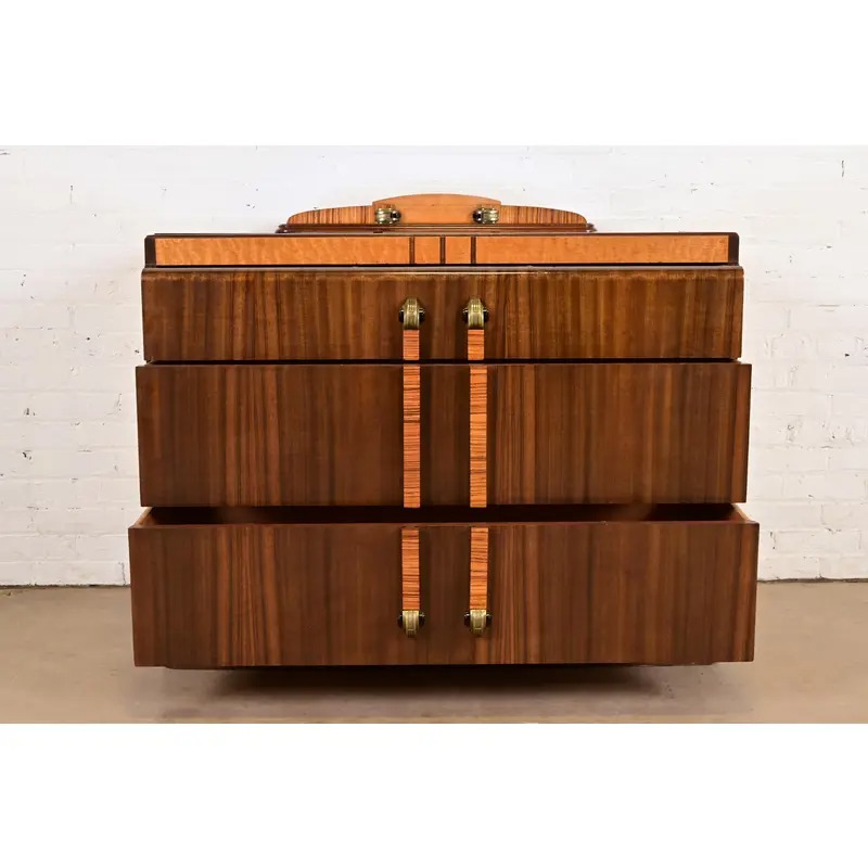 Leo Jiranek for Grand Rapids Furniture Art Deco Walnut and Burl Wood Dreasser, 1930s - Image 9
