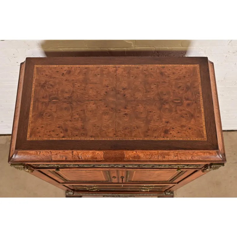 Maison Forest Style Antique French Empire Burl Wood Armoire Dresser or Gentleman's Chest With Mounted Ormolu, Circa 1880s - Image 9