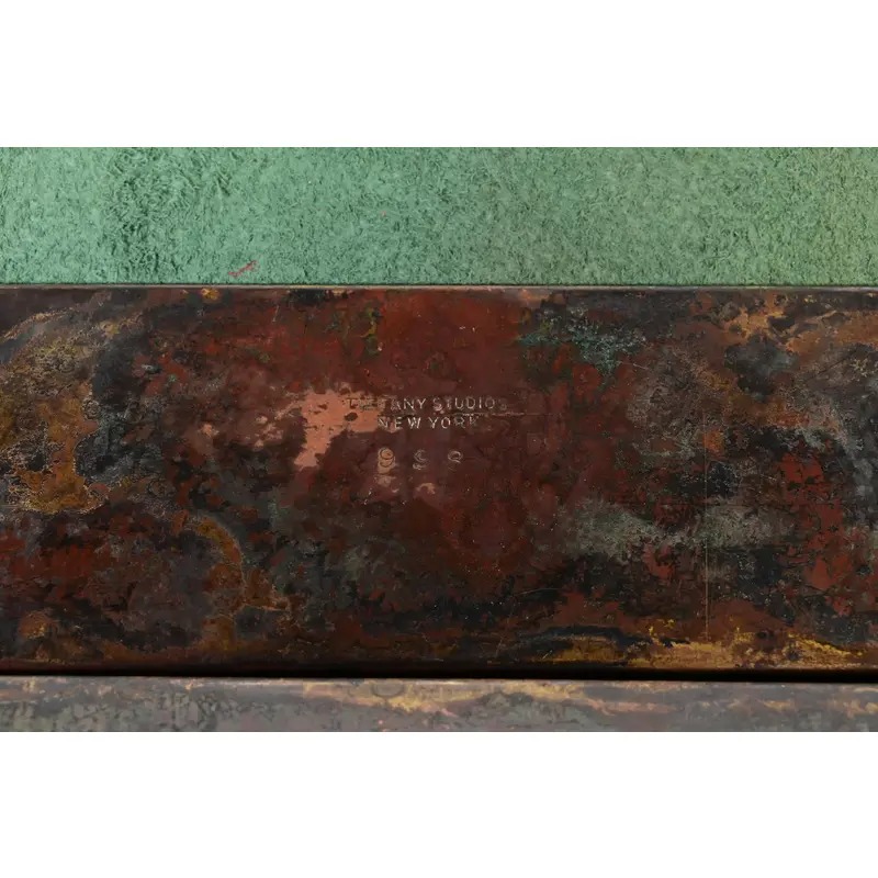 Tiffany Studios New York Grapevine Pattern Bronze Blotter Ends With Leather Desk Blotter - Image 9
