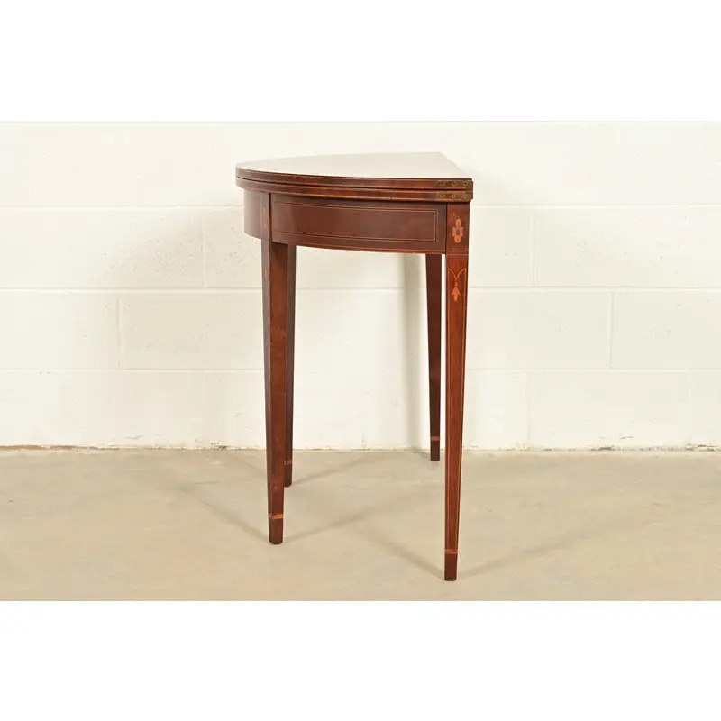 Baker Furniture Federal Inlaid Mahogany Flip-Top Demilune Console Table or Entry Table - Image 10