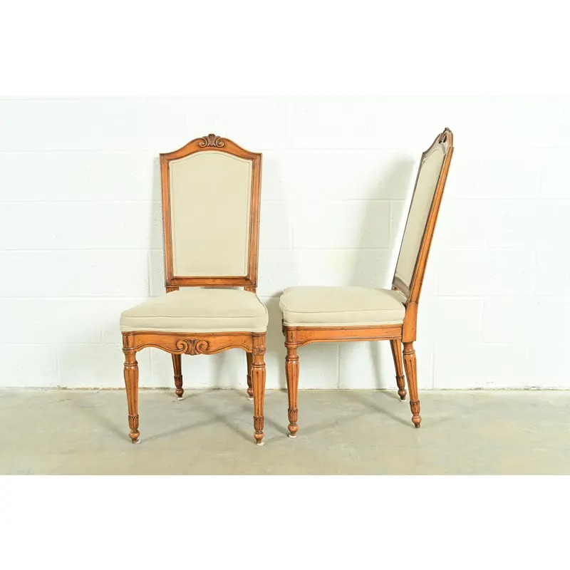 Baker Furniture Style French Regency Louis XVI Carved Walnut Dining Chairs, Set of Four - Image 10