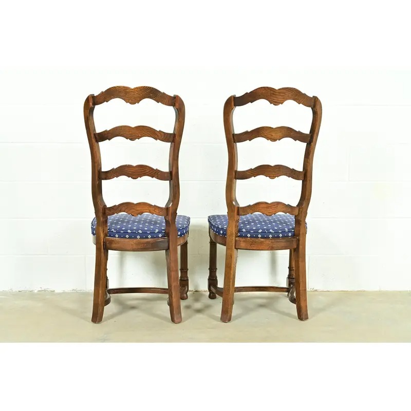 Century Furniture French Country Carved Solid Oak Ladder Back Side Chairs or Dining Chairs, Pair - Image 10