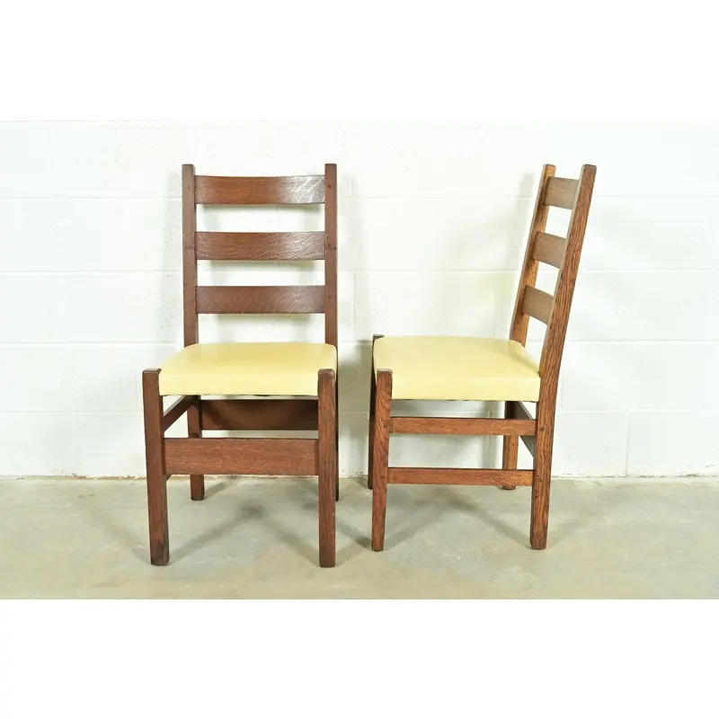 Gustav Stickley Antique Mission Oak Arts & Crafts Ladder Back Dining Chairs, Pair - Image 10