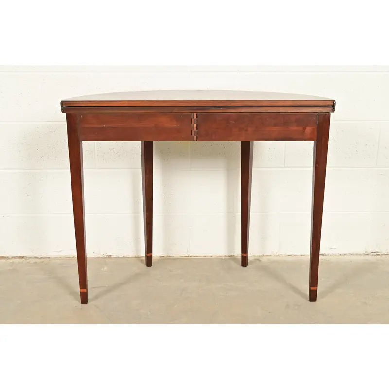 Baker Furniture Federal Inlaid Mahogany Flip-Top Demilune Console Table or Entry Table - Image 11