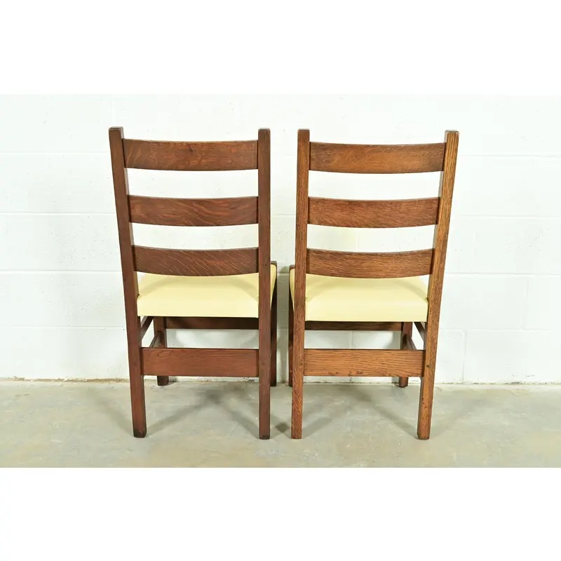Gustav Stickley Antique Mission Oak Arts & Crafts Ladder Back Dining Chairs, Pair - Image 11