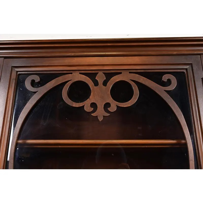 Limbert English Jacobean Carved Walnut and Burl Wood Bookcase or Bar Cabinet, Circa 1920s - Image 11