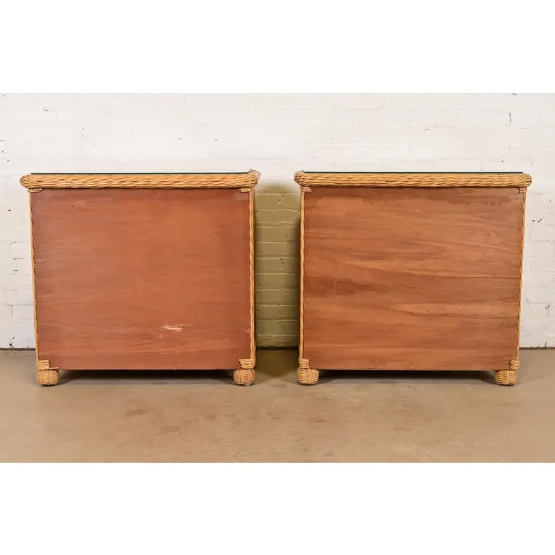Ralph Lauren Style Organic Modern Woven Wicker Rattan Bedside Chests, Pair - Image 11