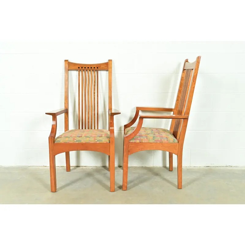 Stickley Arts & Crafts Cherry Wood High Back Spindle Dining Chairs, Set of Six - Image 11