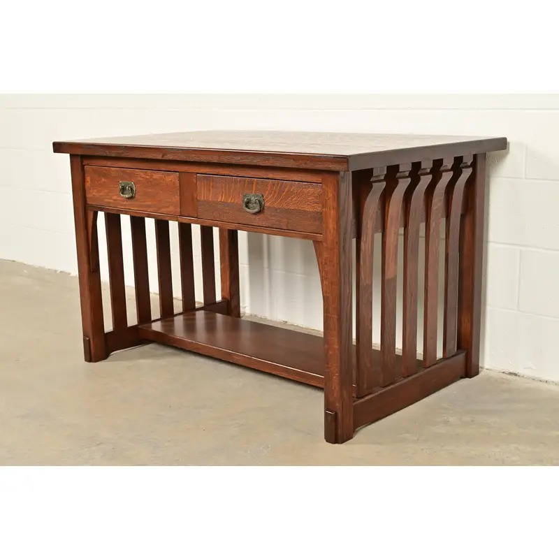 Imperial Furniture Grand Rapids Antique Mission Oak Arts & Crafts Writing Desk or Library Table, Newly Refinished