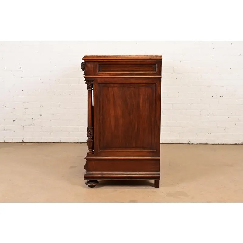R. J. Horner Style Antique Victorian Carved Walnut Marble Top Buffet Server or Dresser, Circa 1880s - Image 12
