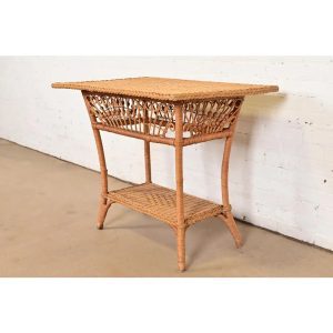 Ralph Lauren Safari Collection Organic Modern Woven Wicker Rattan Nightstand or Side Table