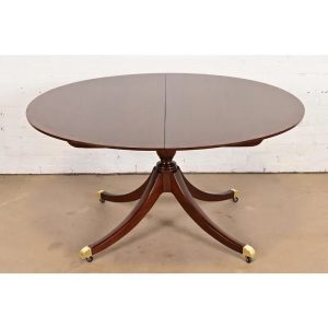 Baker Furniture Georgian Banded Mahogany Pedestal Extension Dining Table, Newly Refinished