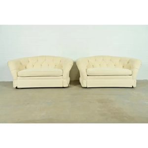Baker Furniture Mid-Century Hollywood Regency Tufted Sofas or Loveseats, Pair