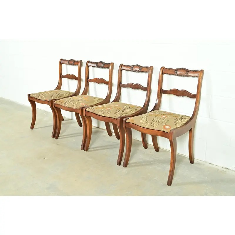 Kindel Furniture Style Regency Carved Solid Mahogany Dining Chairs, Set of Four