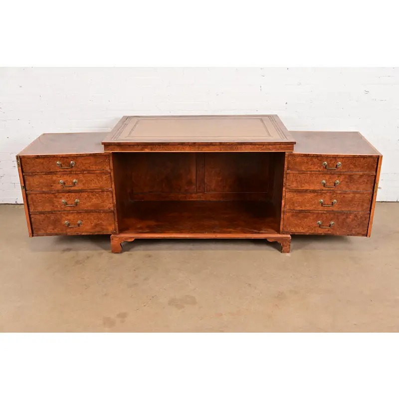 Antique English Regency Burl Wood Leather Top Metamorphic Wooton Desk, Circa 1860s