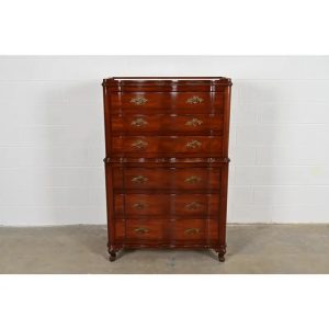 John Widdicomb French Provincial Louis XV Solid Mahogany Highboy Dresser, Circa 1940s