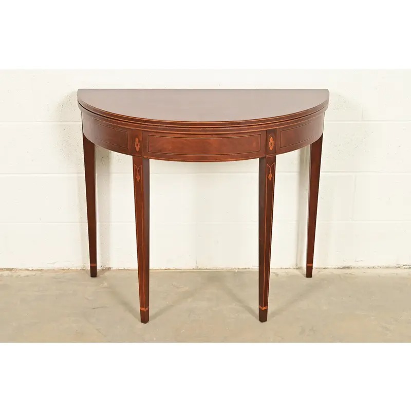 Baker Furniture Federal Inlaid Mahogany Flip-Top Demilune Console Table or Entry Table - Image 2