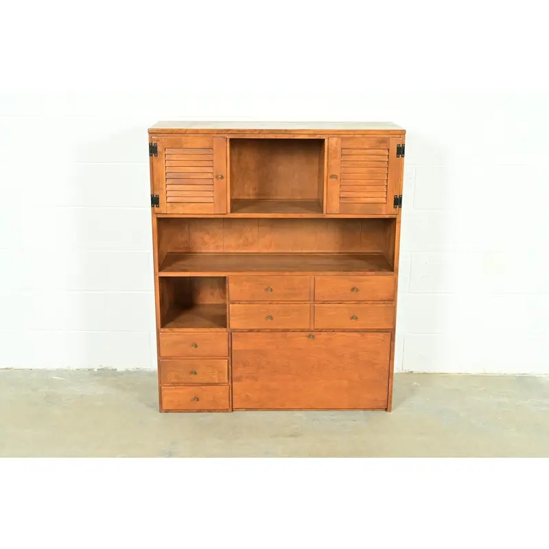 Ethan Allen American Colonial Solid Maple Secretary Desk Hutch Top or Wall Unit, Circa 1970s - Image 2