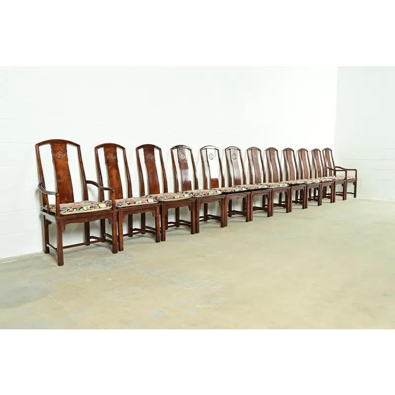 Henredon Hollywood Regency Chinoiserie Sculpted Mahogany Dining Chairs, Set of Twelve - Image 2