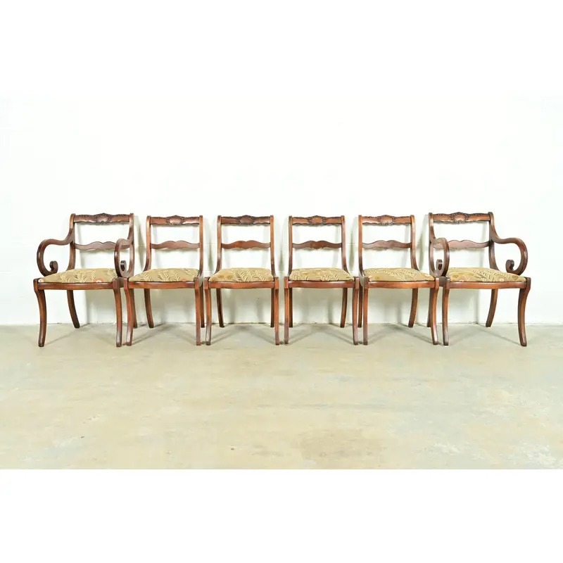 Kindel Furniture Style Regency Carved Solid Mahogany Dining Chairs, Set of Six - Image 2