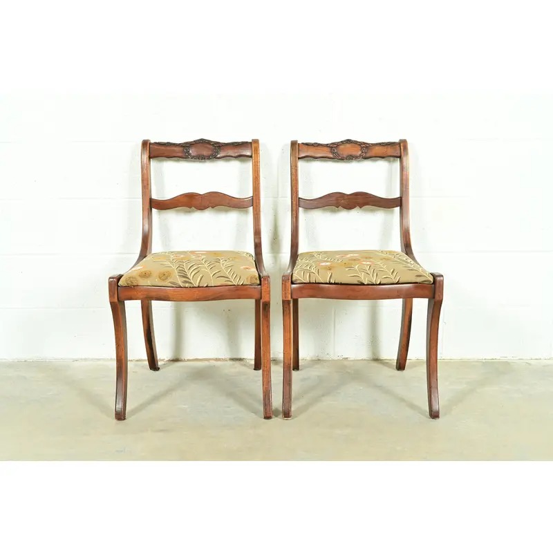 Kindel Furniture Style Regency Carved Solid Mahogany Side Chairs or Dining Chairs, Pair - Image 2
