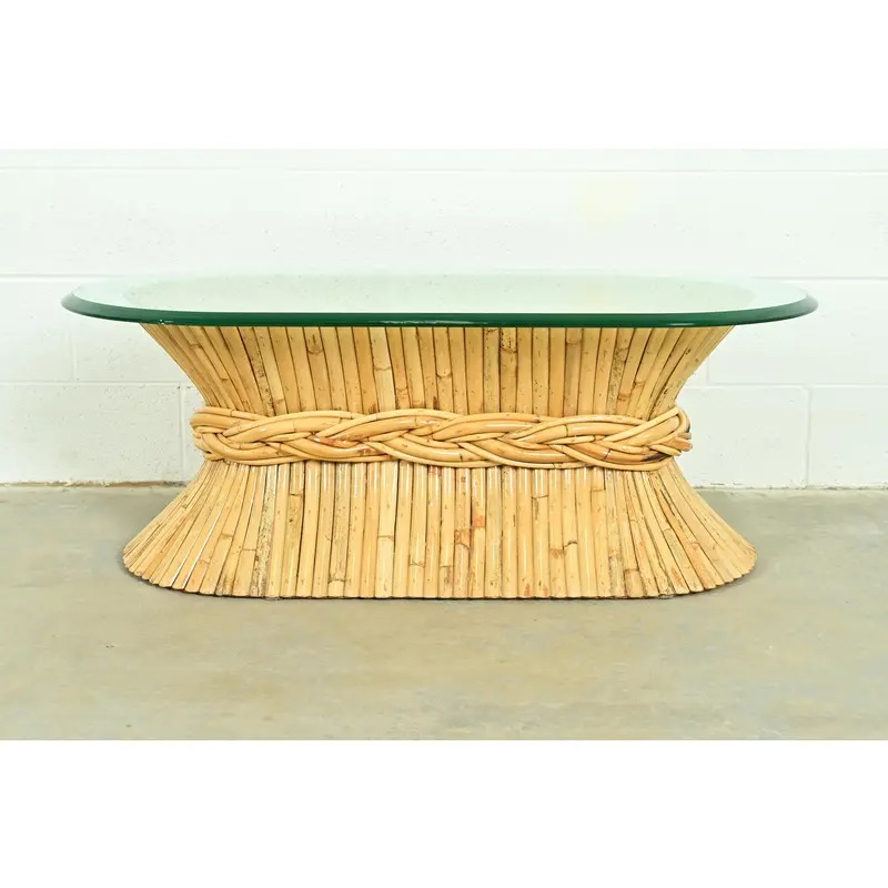 McGuire Hollywood Regency Organic Modern Bamboo Sheaf of Wheat Pedestal Coffee Table, Circa 1970s - Image 2