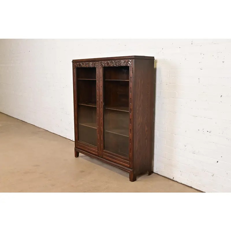 R. J. Horner Style Antique Victorian Carved Oak Bookcase Cabinet, Circa 1880s - Image 2