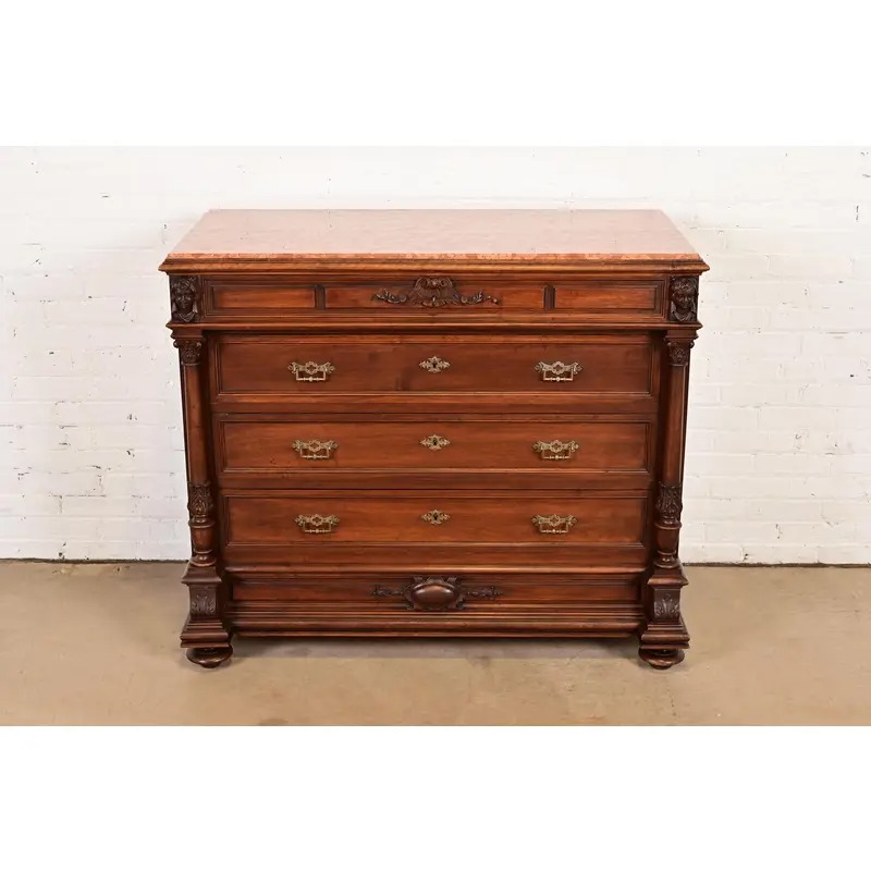R. J. Horner Style Antique Victorian Carved Walnut Marble Top Buffet Server or Dresser, Circa 1880s - Image 2