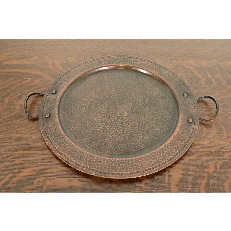 Roycroft Arts & Crafts Hammered Copper Handled Large Serving Tray, Circa 1920s - Image 2