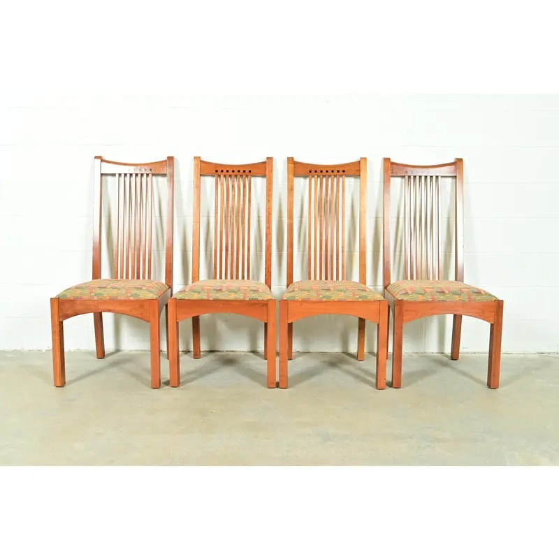 Stickley Arts & Crafts Cherry Wood High Back Spindle Dining Chairs, Set of Four - Image 2