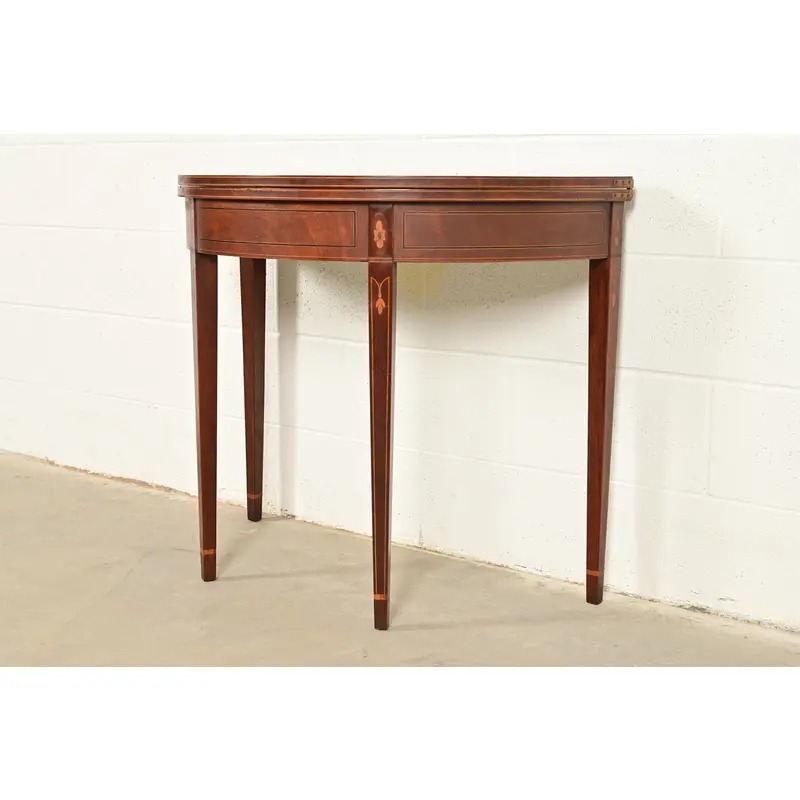 Baker Furniture Federal Inlaid Mahogany Flip-Top Demilune Console Table or Entry Table - Image 3