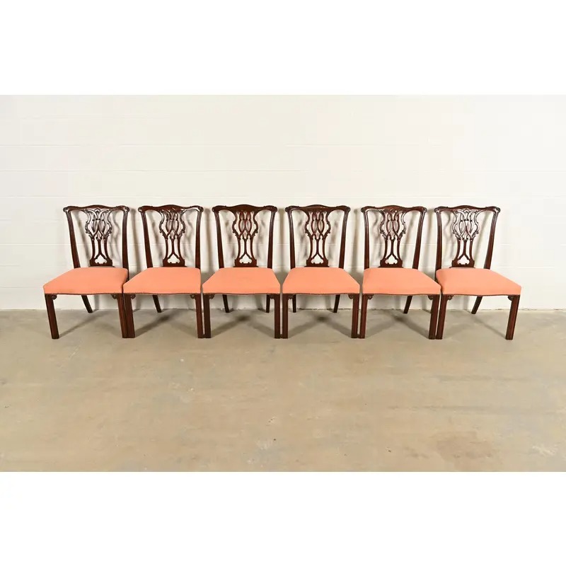 Baker Furniture Georgian Carved Mahogany Dining Chairs, Set of Six - Image 3