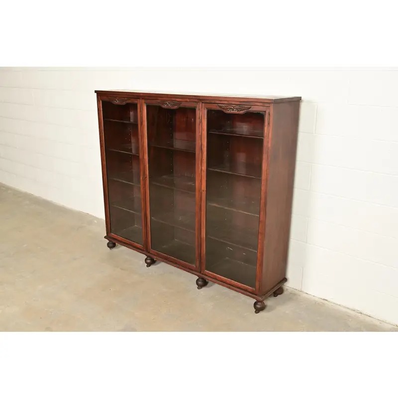Berkey & Gay Antique Victorian Carved Mahogany Triple Bookcase or Display Cabinet, Circa 1890s - Image 3