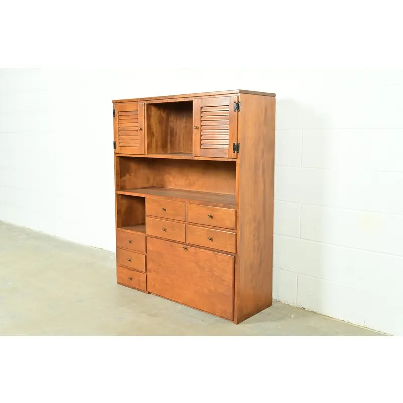 Ethan Allen American Colonial Solid Maple Secretary Desk Hutch Top or Wall Unit, Circa 1970s - Image 3