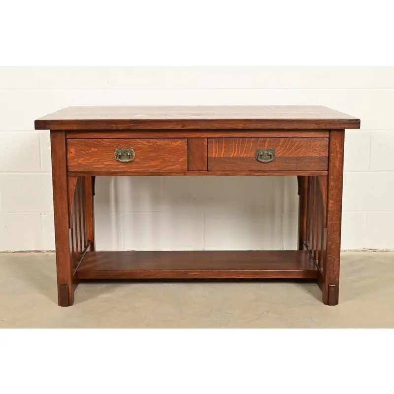 Imperial Furniture Grand Rapids Antique Mission Oak Arts & Crafts Writing Desk or Library Table, Newly Refinished - Image 3