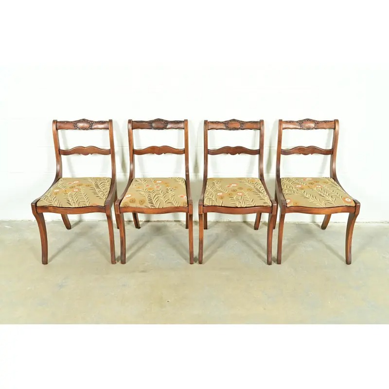 Kindel Furniture Style Regency Carved Solid Mahogany Dining Chairs, Set of Four - Image 3