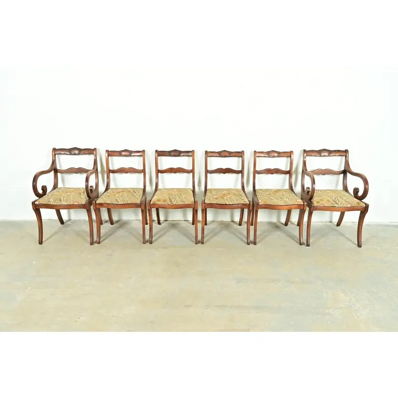 Kindel Furniture Style Regency Carved Solid Mahogany Dining Chairs, Set of Six - Image 3