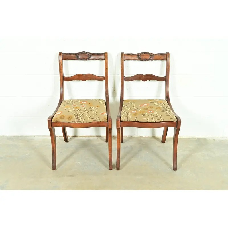 Kindel Furniture Style Regency Carved Solid Mahogany Side Chairs or Dining Chairs, Pair - Image 3
