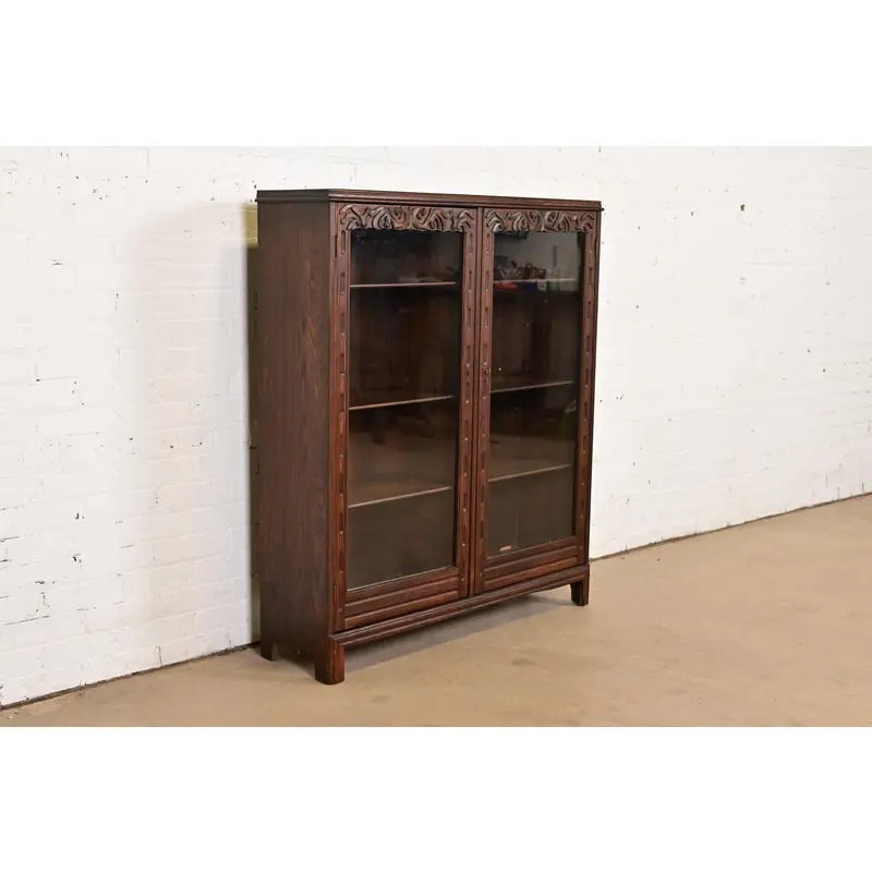 R. J. Horner Style Antique Victorian Carved Oak Bookcase Cabinet, Circa 1880s - Image 3