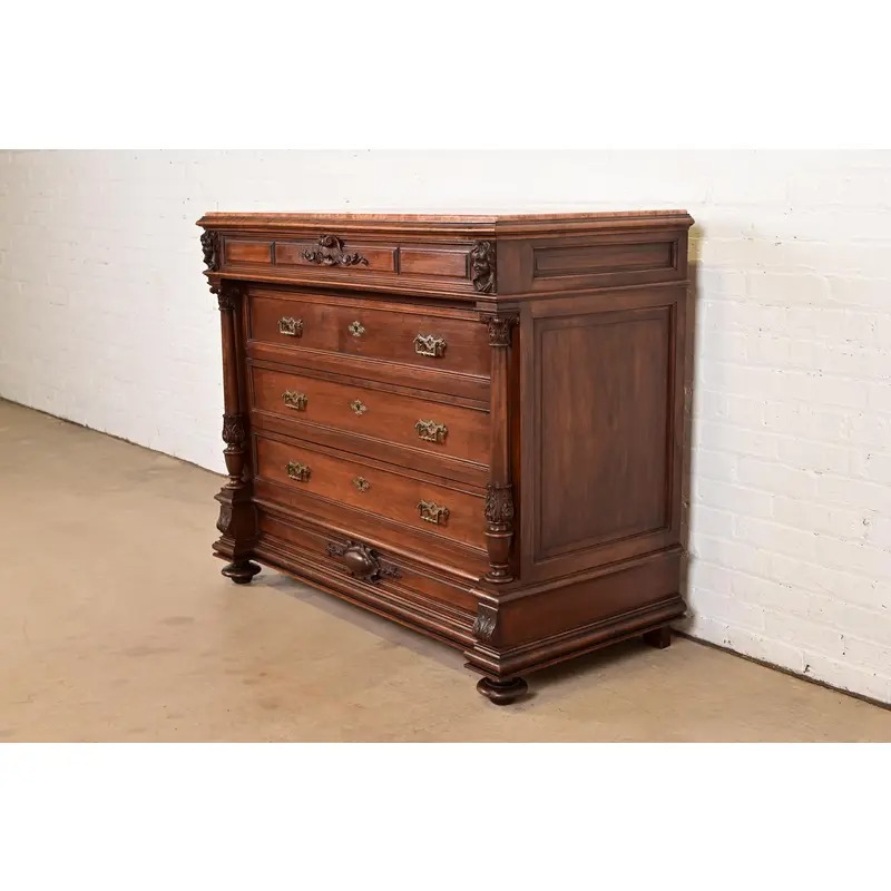 R. J. Horner Style Antique Victorian Carved Walnut Marble Top Buffet Server or Dresser, Circa 1880s - Image 3
